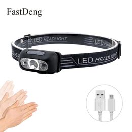 Mini USB Rechargeable LED Headlamp 1000lm Body Motion Sensor Headlight Camping Head Head Light Torch Lamp With USB