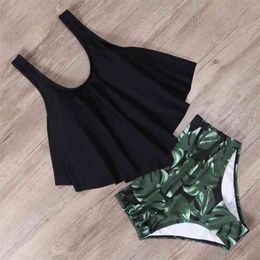 RXRXCOCO High Waist Bikini Push Up Swimwear Women Swimsuit Plus Size Set Ruffle Tankini Two Piece Halter Swim Wear 210722