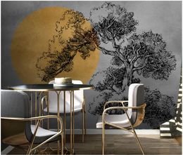 Custom photo wallpapers for walls 3d murals wallpaper Modern nordic abstract retro hand-painted big tree TV background wall mural decoration
