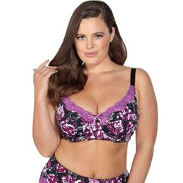 Big Size Lace Plus Size Women Bra 6 Colours Printing Floral No-padded Unlined Full Cup Sexy Women Underwear CDEFG34-46 211217