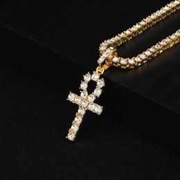 Chains 24inch Men Women Hip Hop Classic Cross Pendant Necklace With Cuban Link Tennis Chain Iced Out Bling Necklaces HipHop Jewellery