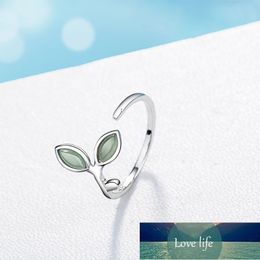 925 Sterling Silver Dainty Green Branch Leaves Shape Opal Adjustable Ring For Women Jewellery Party Gifts Dropshipping S-R348