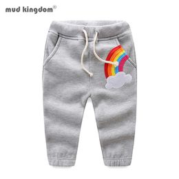Mudkingdom Girls Pants Rainbow Pattern Cotton Drawstring Casual Trousers Kid for 210615