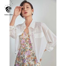 FANSILANEN Multicolor Office Ladies Shirt Sunscreen Women Summer Long-sleeved Thin Cardigan Blouse 210607