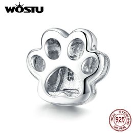 WOSTU New Fashion 925 Sterling Silver Cat Paw Footprint Beads Charm Fit Original Bracelet & Bangles Silver 925 Jewelry CQX108 Q0531