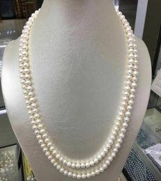 8-9mm South Sea Round White Pearl Necklace 38inch Choker Bridal Jewelry