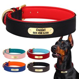Leather Dog Collar Personalised Custom Dogs Name Collars 2 Layer Padded Dog Tag Collars Adjustable for Small Medium Large Dogs Y200922