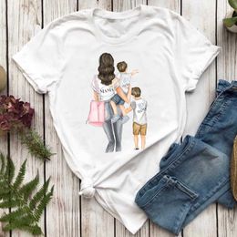 Women T-shirts Short Sleeve Clothing Boy Son Mom Mother Mama Cartoon Ladies Print Graphic T Top Lady Shirt Female Tee T-Shirt X0527