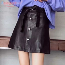 Aelegantmis Autumn Pu Leather Skirt Women High Waist Slim Short Mini s Female A-line Package Hip Faux Black 210607