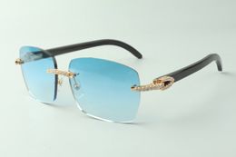Exquisite classic medium diamond sunglasses 3524025, natural black buffalo horn temples glasses, size: 18-140 mm