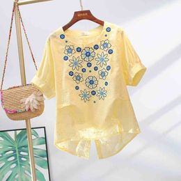 VANOVICH Cotton Blouses and Tops Women's Summer Short-sleeved Embroidery Ladies Casaul Women Clothing 210615