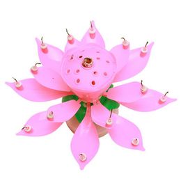 8/14pcs Candle Lotus Flower Rotating Happy Birthday Musical Candle Party Diy Cake Decoration Candles For Children Birth jlloeJ