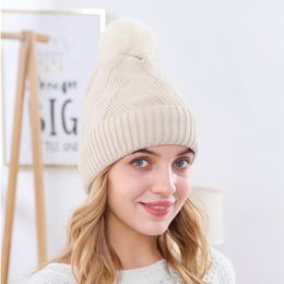 Winter Hats For Women Ball PomPom Keep Warm Knitted Beanie Hat Solid Outdoor Sports Ski Cap Bonnet
