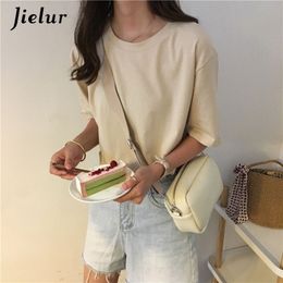 Jielur 15 Colours Women's T-shirts Loose Casual Harajuku Basic Tee Shirt Summer Korean Female T-shirt S-XL Apricot White Tops 210311