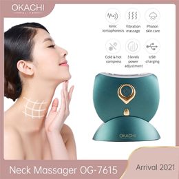 Neck Massager OKACHI GLIYA Arrival Massage Skin Firming Wrinkle Removing Vibration Cold Compress LED EMS Therapy 220216