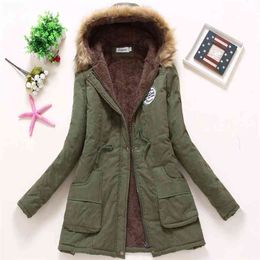 Ailegogo Women Winter Military Coats Cotton Wadded Hooded Jacket Casual Parka Thickness Warm XXXL Size Quilt Snow Outwear 210923