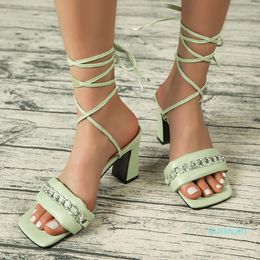 designer Sandals Women Slippers Women's Shoes Chain Decor Ladies Designer Female 7.5cm Heel Ankle Strap Square Toe Casual Footwear