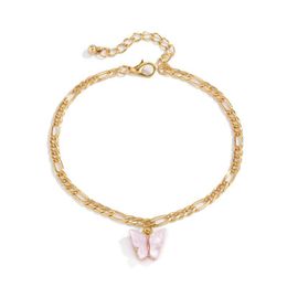 Women Colorful Acrylic Butterfly Tassel Anklets Europe Retro Metal Beach Vacation Foot Chain Single Animal Gold Party Gift Anklet Jewelry Accessories