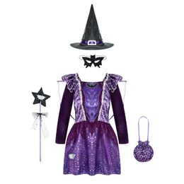 -Mädchen Kleider 2-12Y Mädchen Halloween Hexe Kostüm Masquerade Karneval Party Kids Lila Vampir Prinzessin Dress Up Bat Wings Kind Teufel