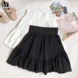 LY VAREY LIN Summer Sweet Female Solid Color White A-line Bubble Skirts Women Casual High Waist Irregular Fold Mini 210526