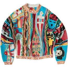 Men's Sweaters Kapital Hirata hohiro Pullover figure round neck sweater contrast Colour for men and women229F