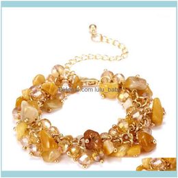 Beaded Bracelets Jewelrybeaded Strands Light Yellow Gold Colour Link Chain Irregular Shape Gravel Crystal With Rhinestone Bracelet Tiger Ey