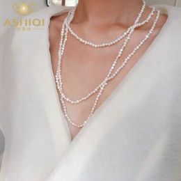 ASHIQI 160 cm Long Natural Freshwater Pearl Necklace For Woman Gift Multiple Ways of Wearing Sweater Chain Jewelry 2019