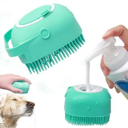 Pet Dog Cat Massage Brush Beauty Shampoo Dispenser Comb Hair Brush Bath Short Hair Soft Silicone Brush Cleaning Beauty Tool with box