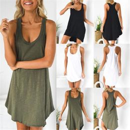 Casual Dresses 2021 Spring And Summer Explosions Net Colour U-Neck Sleeveless Slip-On Dress Home Short