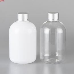 30pcs 350ml Silver Anodized Aluminium Screw Cap White Transparent Bottle For Toner Shower Gel Personal Care Liquid Containerhigh qty