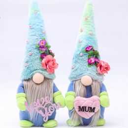 floral hat gnomes doll spring flower love you mom letters printed happy mother's day dwarf doll home tabletop decoration