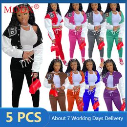 Women's Two Piece Pants Fall Women Tracksuits Bomber Jacket + Cargo Pant Color Block Patchwork 2 Set Outfits Bulk Items Wholesale Lots M7940