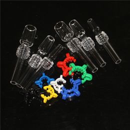 10mm 14mm 18mm Domeless Quartz Tips with Plastic Keck Clips Smoking Dab Straw Drip Tip Glass Water Bongs Silicone Hand Pipes