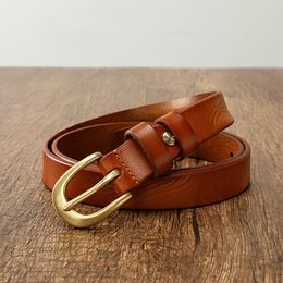 Belts 2.5 Wide Copper Buckle Leisure Style Women's Waistband Belt Pure Cow Leather Office Men's Manual Retro