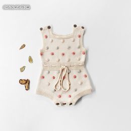 Knitted Clothes Newborn Rompers Handmade Pompom Girl Romper 100% Cotton Infant Baby Boys Jumpsuit Overalls 210226