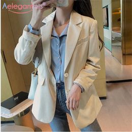 Aelegantmis Spring Long Women Blazer Jacket Office Lady Casual Slim Blazers Solid Work Suit Coat Female Outerwear 210607