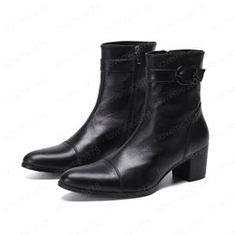 Simplicity Men Shoes Solid Genuine Leather Boots Fashion Pointed Toe Boots Big Size Zipper Ankle Boots