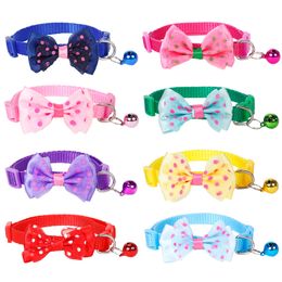 Cat Collar Solid Colour Bowknot Puppy Chihuahua Collars with Bell Adjustable Safety Buckle Cats Bow Tie Pets Accessories