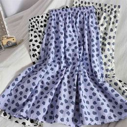 Temperament Joker Age-reducing Printed Skirt Summer Dress Korean Slim Stitching Over-the-knee Long High Waist 210529