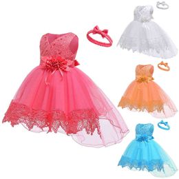 Baby Girls Dresses Applique Bead Princess Dress Toddler Girl Trailing Wedding Party Dress Birthday Ball Gown Vestidos Kids Dress G1129