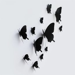 Black DIY Butterfly Wall Stickers 3 Sizes 12 Pcs 3D Butterflies Sticker Decals For Party Wedding Walls Home Decor