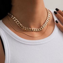 2Pcs/Set Thick Miami Curb Aluminium Chain Choker Necklace Copper Flat Blade Clavicle Necklaces Jewelry