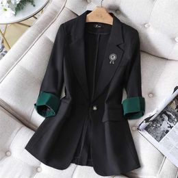 Fashion Blazer Coat Female Single-button Korean Long Sleeve Solid Casual Elegant Professional Office Ladies 211122