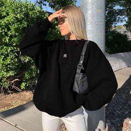 Sommer Streetwear Damen Kleidung Plus Size Sweatshirt Stickerei M Langarm Oversize Harajuku Hoodie Pullover Tops 210809