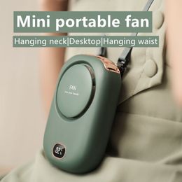 ZL0519 Party Favour Hanging Neck Fan Mini Handheld USB Desktop Mute Portable Rechargeable Hands Free 3 Gears USB Charging Bladeless Fans Power Display Mobile Cooling