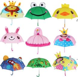 New Kids Cartoon Sunny Rainy Umbrella Animals Frog Tiger Penguin Print Polyester Hanging Long-handle Umbrellas Gifts EWF7557