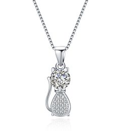 ZEMIOR 925 Sterling Silver Necklaces For Women Cat Shape Animal Pendant Necklace Round Shining CZ Fine Jewellery Gift Q0531