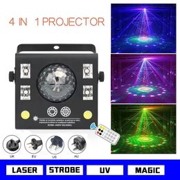 sound remote UK - DJ Laser Lighting Light 4 in 1 Mixed Effect LED Pattern Lamp Strobe Lamps with Remote Control Sound Activated Stage Lights DMX Home Dance Wedding Event Party