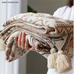 150cm Knitted Blankets Woollen Soft Bedding Crib Stroller Tassel Sherpa Quilt Travel Sofa Throw Thread Blanket 210309