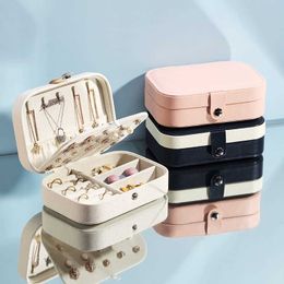 Double-Layer Mini Jewellery Box Organiser Travel Leather Storage Gift Case For Earring Necklace Ring Holder Display Jewellery Case 211014